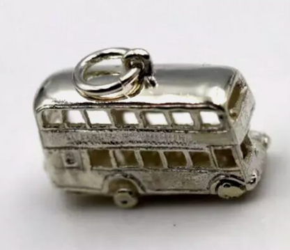 Sterling Silver 925 or 9ct Yellow Gold Double Decker Bus Opening Charm Pendant