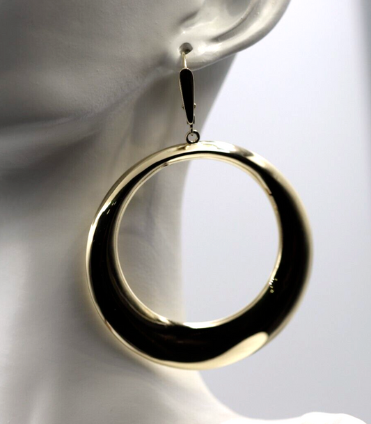 Genuine 9ct 9k Yellow, Rose or White Gold Huge Oversized Hoop Disc Continental Hook Earrings