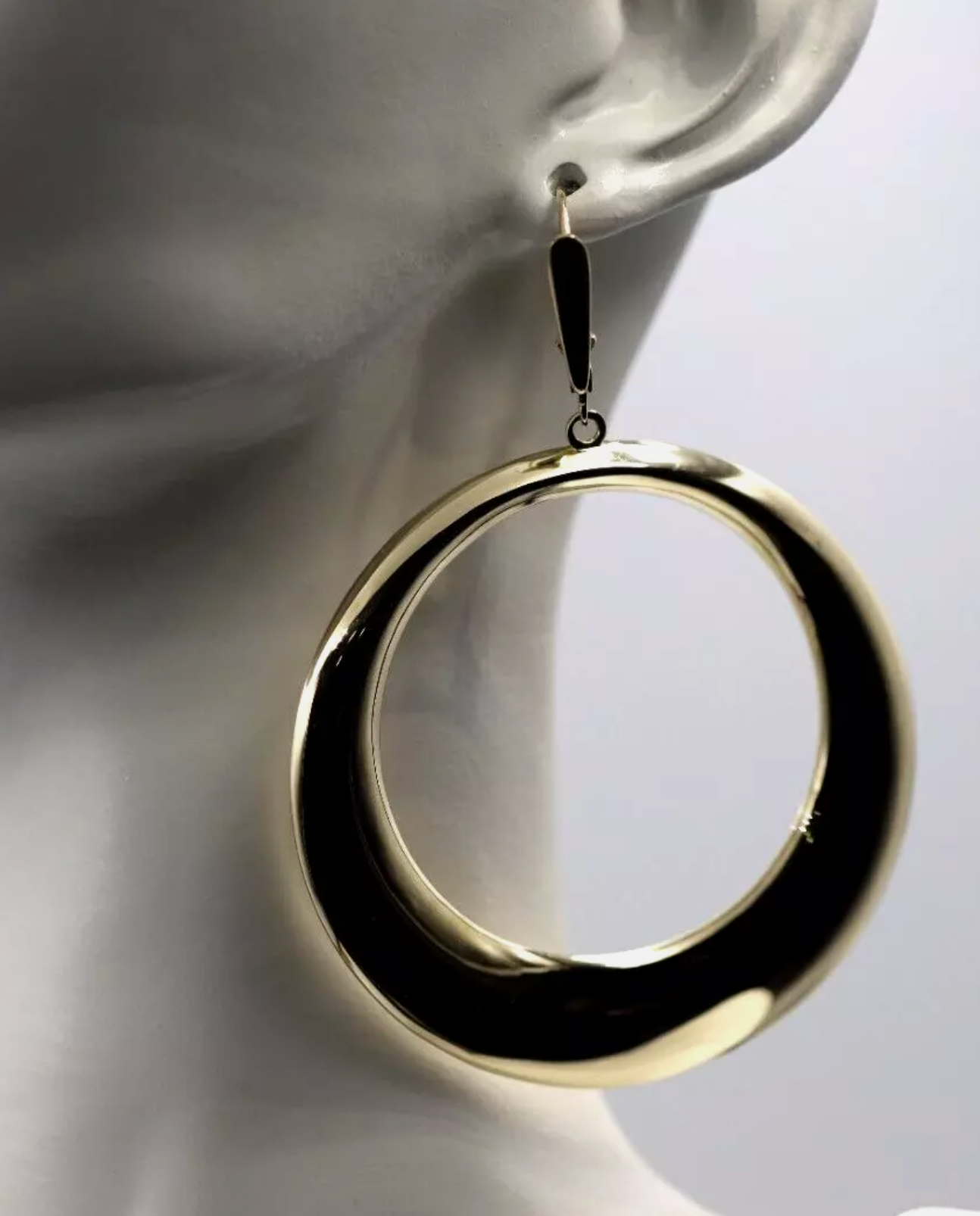 Genuine 9ct 9k Yellow, Rose or White Gold Huge Oversized Hoop Disc Continental Hook Earrings