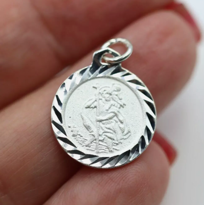 Sterling Silver 925 Saint Christopher Medal 16.5mm Diamond Cut Pendant Charm