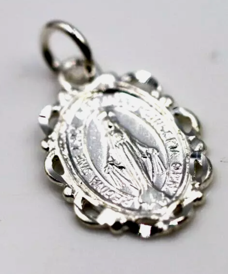 Sterling Silver 925 Medal 14x18mm Miraculous Mary Pendant Charm