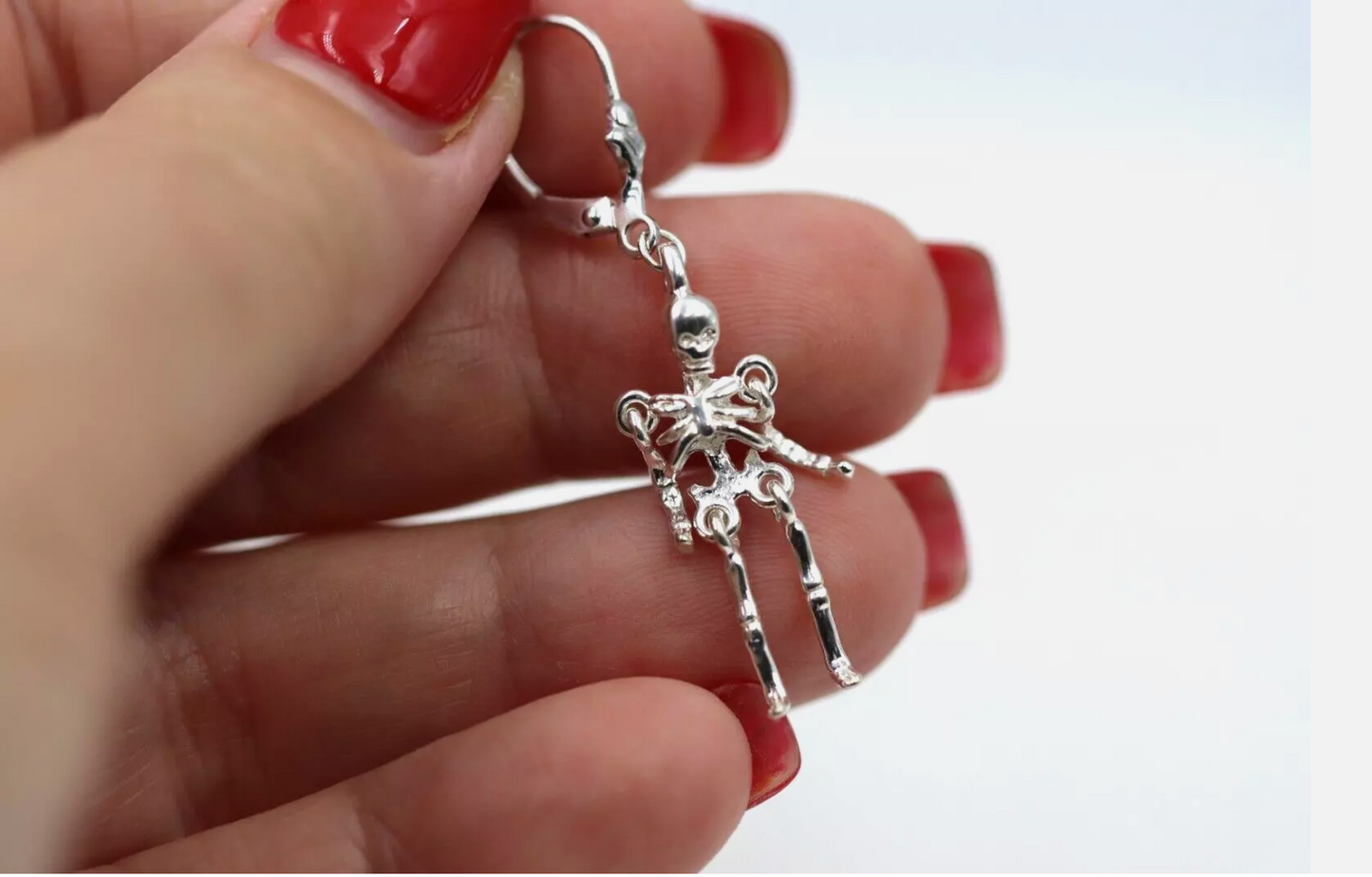 Genuine Sterling Silver 925 1 Pair Skeleton Earrings Continental Clip Hooks