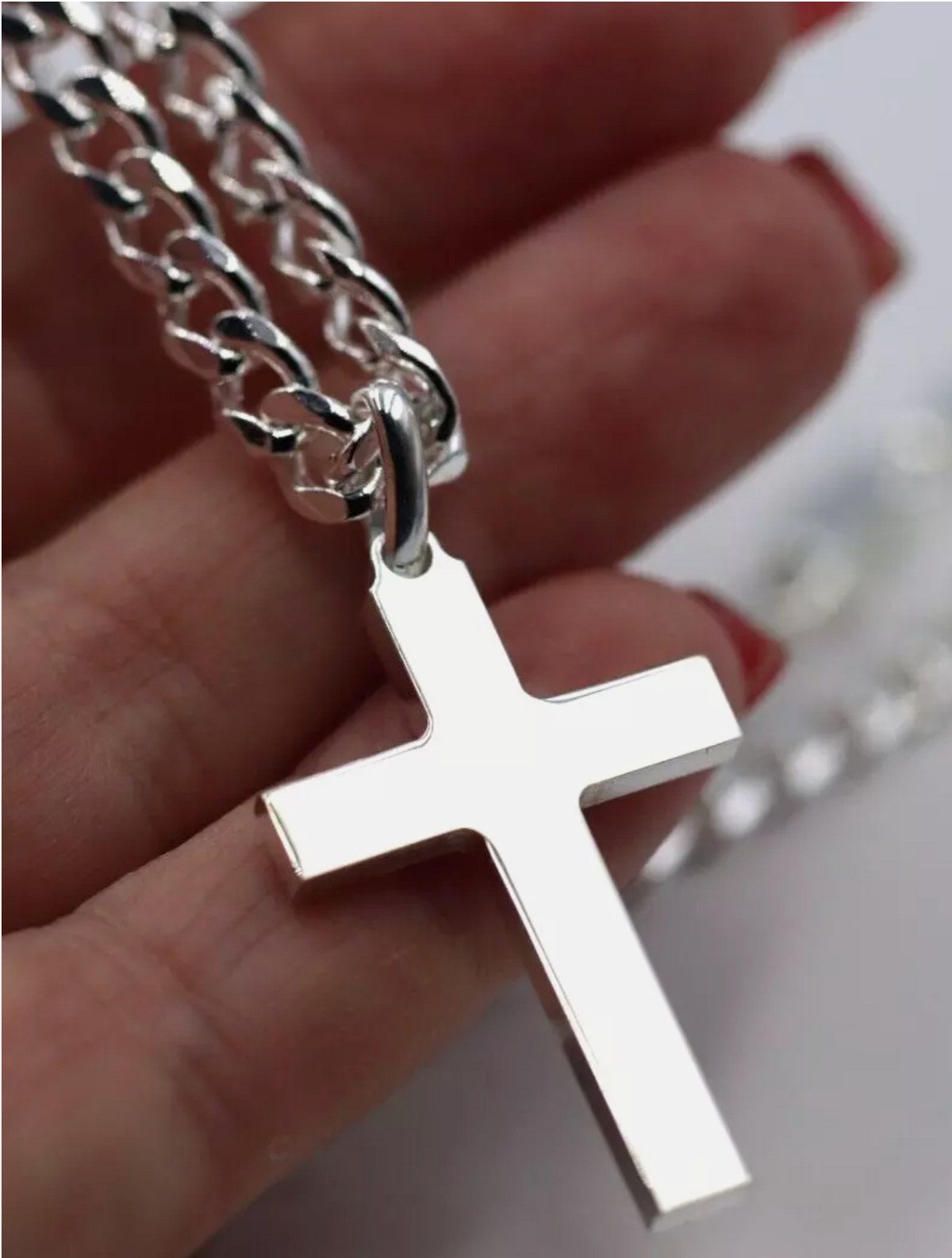 Cross Chain Rupa Genuine 925 Sterling Silver Kerb Curb Link 55cm Chain + Plain Cross ...
