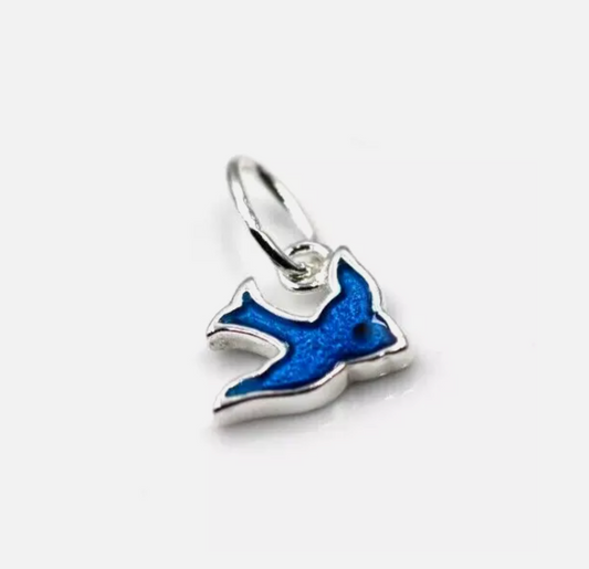 Genuine Sterling Silver 925 Enamel Blue Bird Pendant / Charm