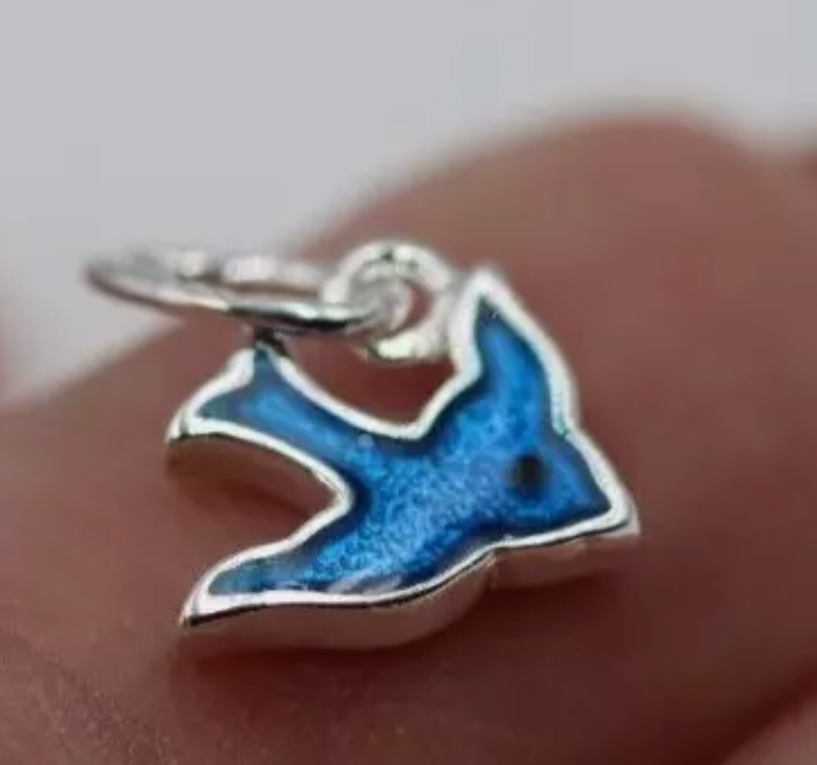 Sterling Silver 925 Enamel Blue Bird Pendant / Charm