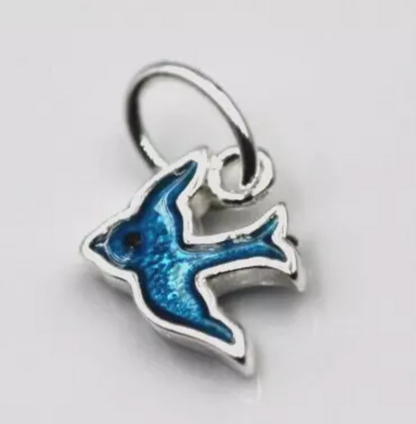 Sterling Silver 925 Enamel Blue Bird Pendant / Charm