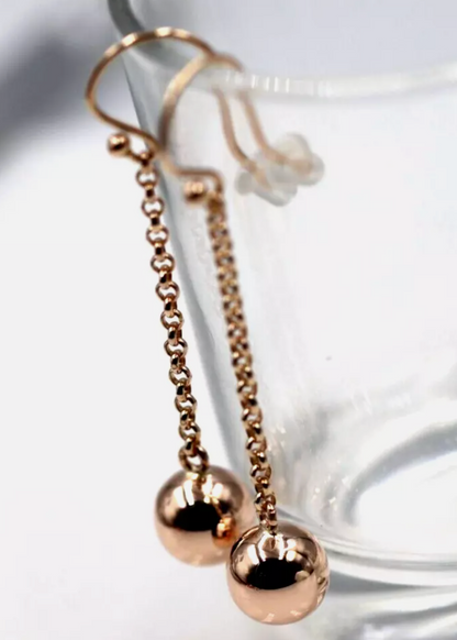 Genuine New 9ct 9Kt Rose Gold 10mm Ball Drop Chain Stud Earrings