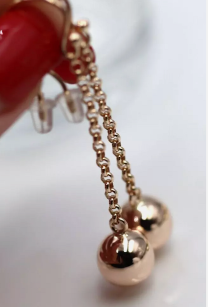 Genuine New 9ct 9Kt Rose Gold 10mm Ball Drop Chain Stud Earrings