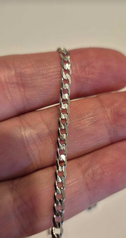 Genuine Solid 9ct 9k White Gold Kerb Curb Chain 3mm Wide 50cm  7.4grams