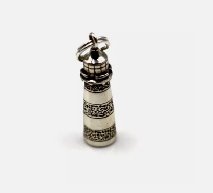 Sterling Silver 925 Oxidised Lighthouse Lookout Pendant Or Charm