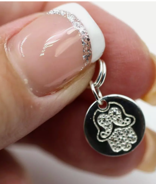 Sterling Silver 925 Hamsa Hand 11mm Disc + Split Ring Pendant Charm