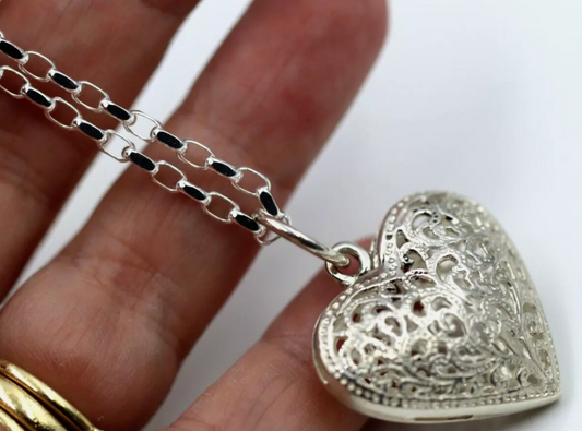 Sterling Silver 70cm Belcher Necklace & Filigree Heart Pendant