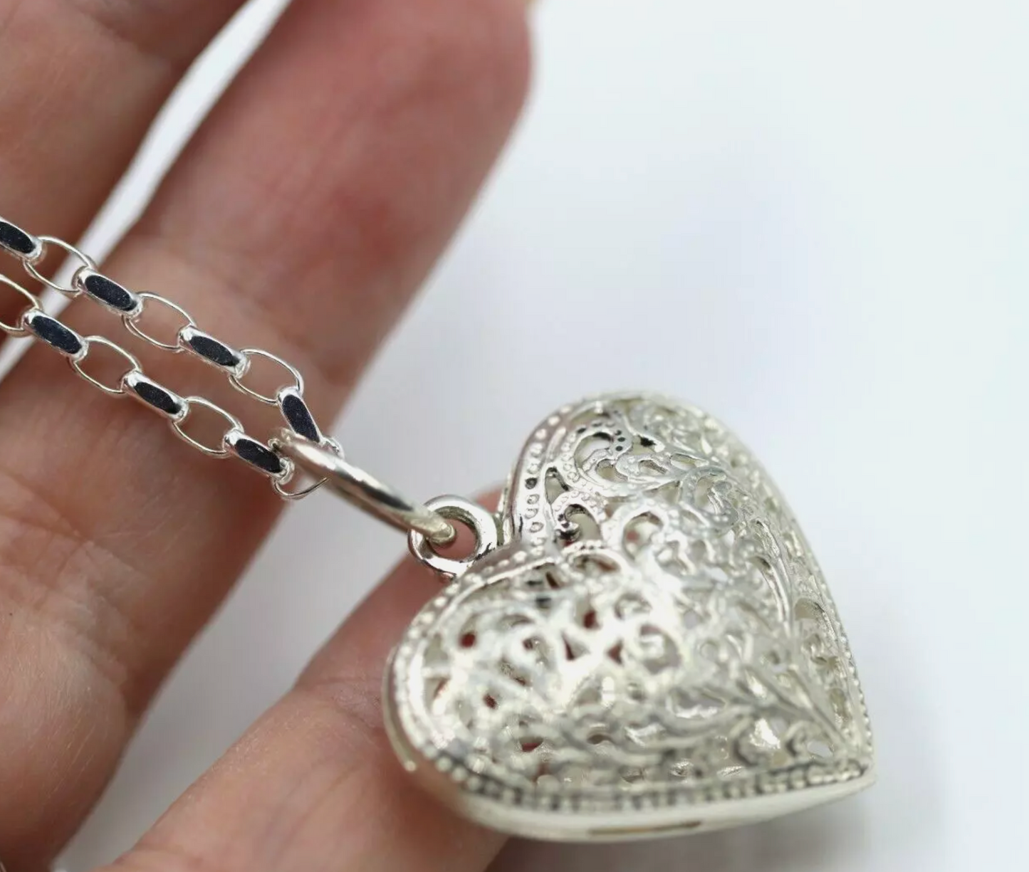 Sterling Silver 70cm Belcher Necklace & Filigree Heart Pendant