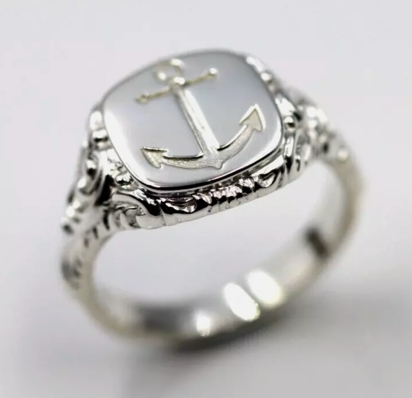 Genuine Sterling Silver 925 Square Engraved Signet Ring + Engraved Anchor - Choose your size