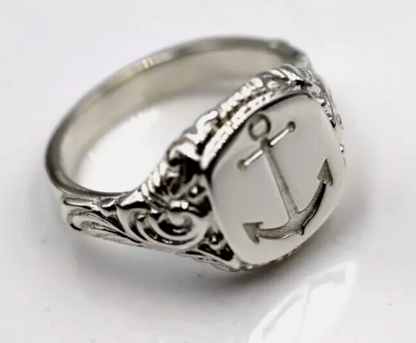 Genuine Sterling Silver 925 Square Engraved Signet Ring + Engraved Anchor - Choose your size