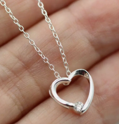 Sterling Silver 925 CZ Open Heart Pendant with 40cm Chain + 5cm Extender