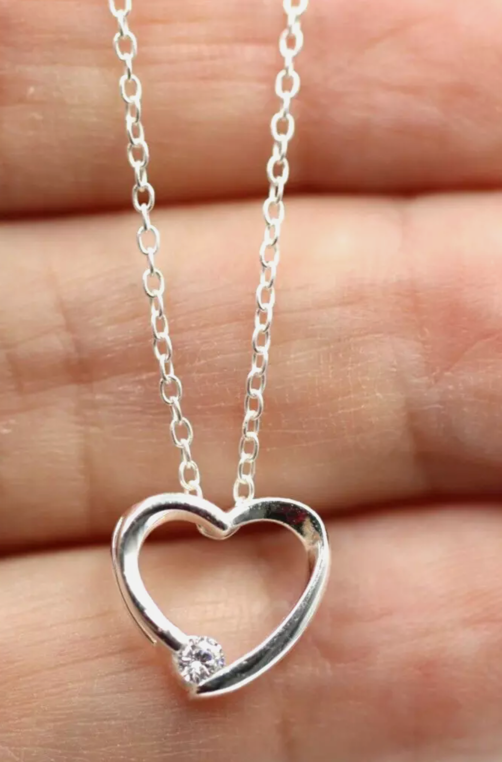 Sterling Silver 925 CZ Open Heart Pendant with 40cm Chain + 5cm Extender