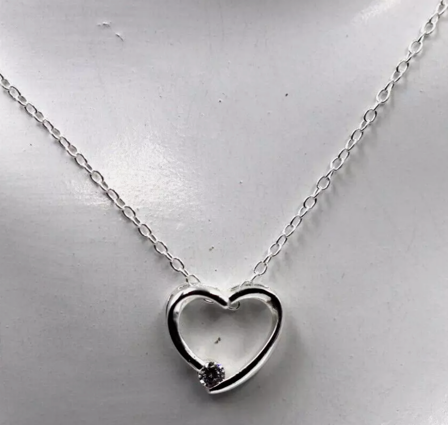 Sterling Silver 925 CZ Open Heart Pendant with 40cm Chain + 5cm Extender