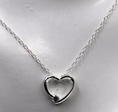 Sterling Silver 925 CZ Open Heart Pendant with 40cm Chain + 5cm Extender