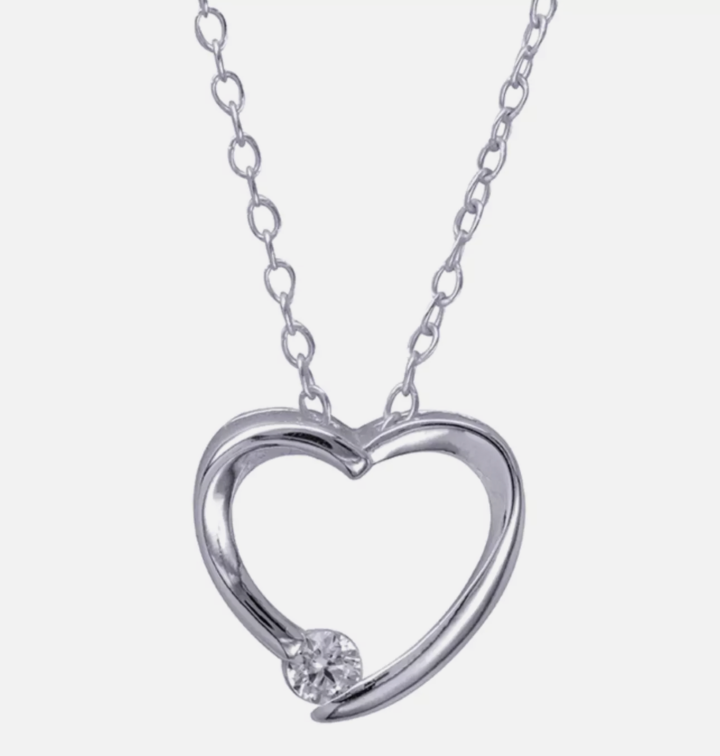 Sterling Silver 925 CZ Open Heart Pendant with 40cm Chain + 5cm Extender