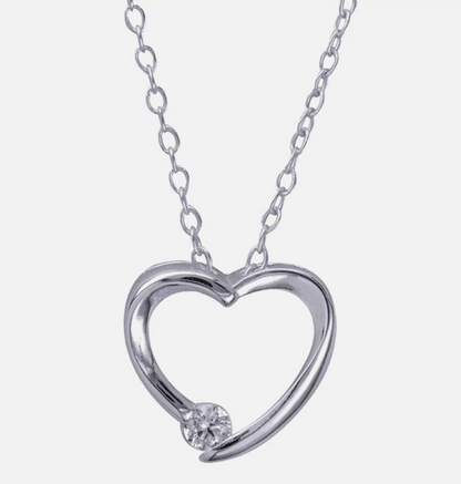 Sterling Silver 925 CZ Open Heart Pendant with 40cm Chain + 5cm Extender