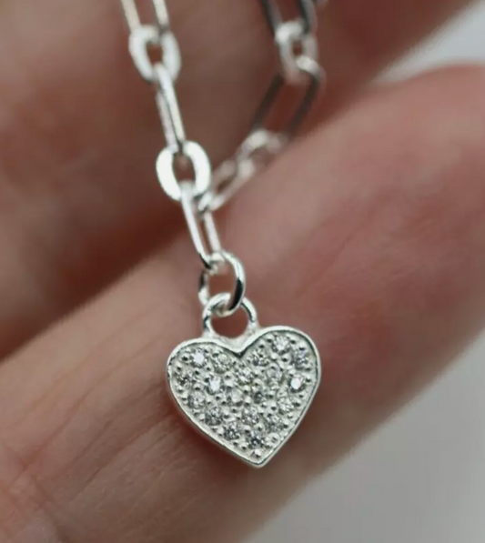 Sterling Silver 925 19cm Charm Paperclip Bracelet White Cz Padlock, Heart & Key