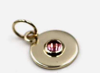 Genuine 9ct 9K  375 Yellow Gold 12mm Cabochon Pink Tourmaline Disc Pendant Charm