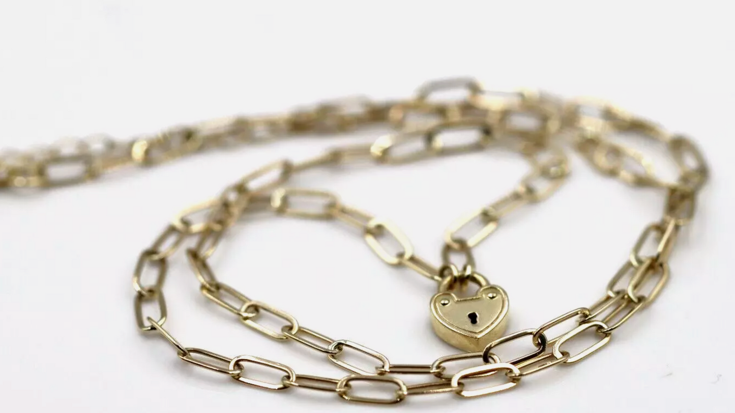 Genuine 9ct Yellow Gold Paper Clip Paperclip 50cm Necklace + Padlock
