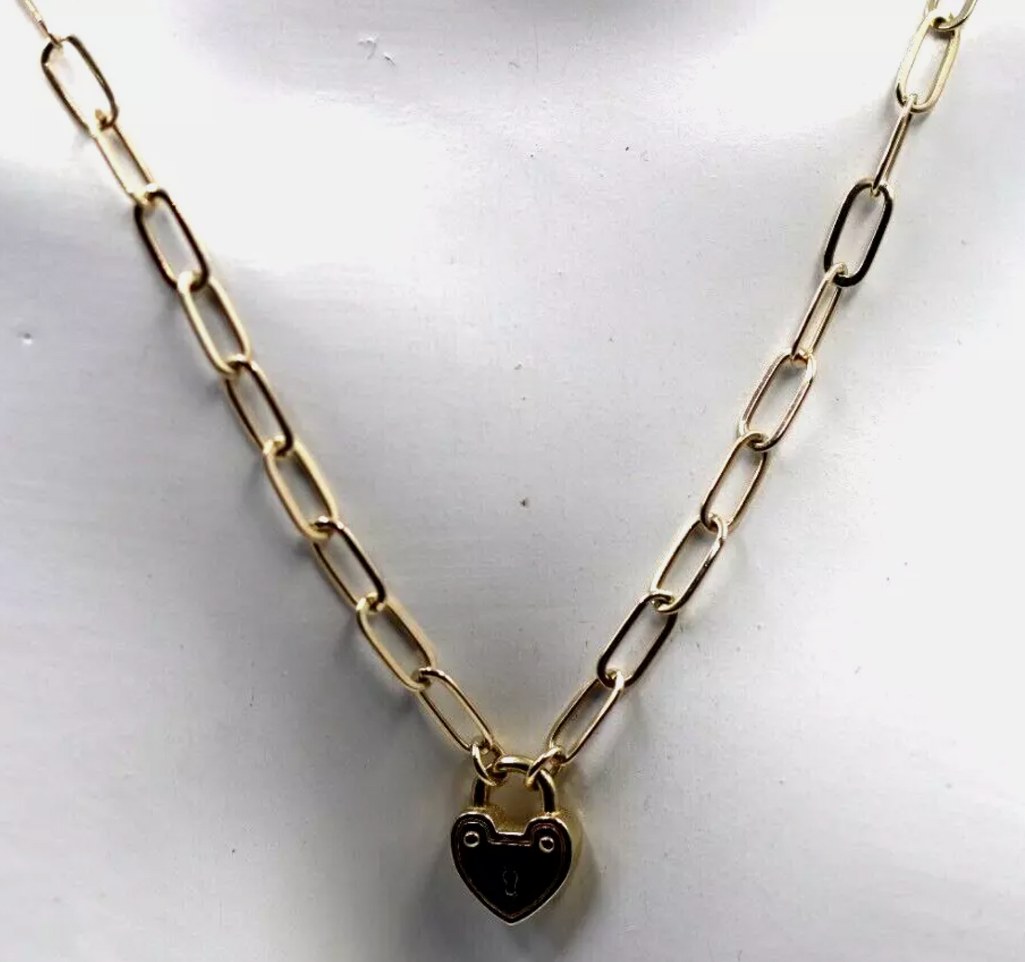 Genuine 9ct Yellow Gold Paper Clip Paperclip 50cm Necklace + Padlock