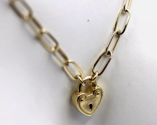Genuine 9ct Yellow Gold Paper Clip Paperclip 50cm Necklace + Padlock