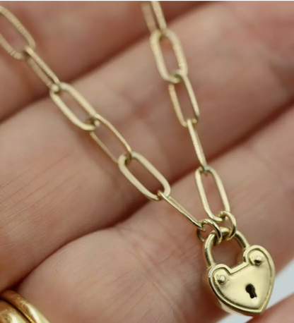 Genuine 9ct Yellow Gold Paper Clip Paperclip 50cm Necklace + Padlock