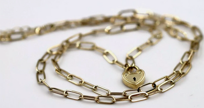 Genuine 9ct Yellow Gold Paper Clip Paperclip 50cm Necklace + Padlock