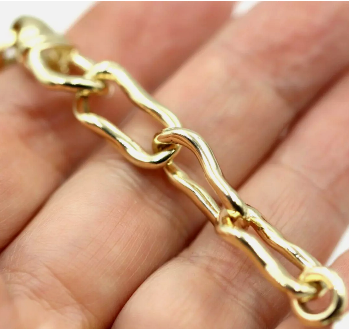 Genuine Solid 9ct 9K Yellow Gold Solid Baroque Pearl Heavy Bracelet 21.5cm