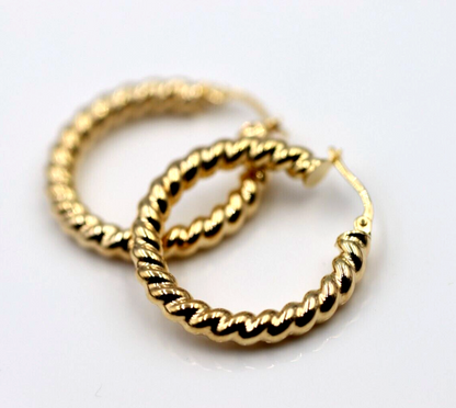 Genuine 9ct 375 Yellow Gold Large Ridged Twisted Hollow Hoop Earrings