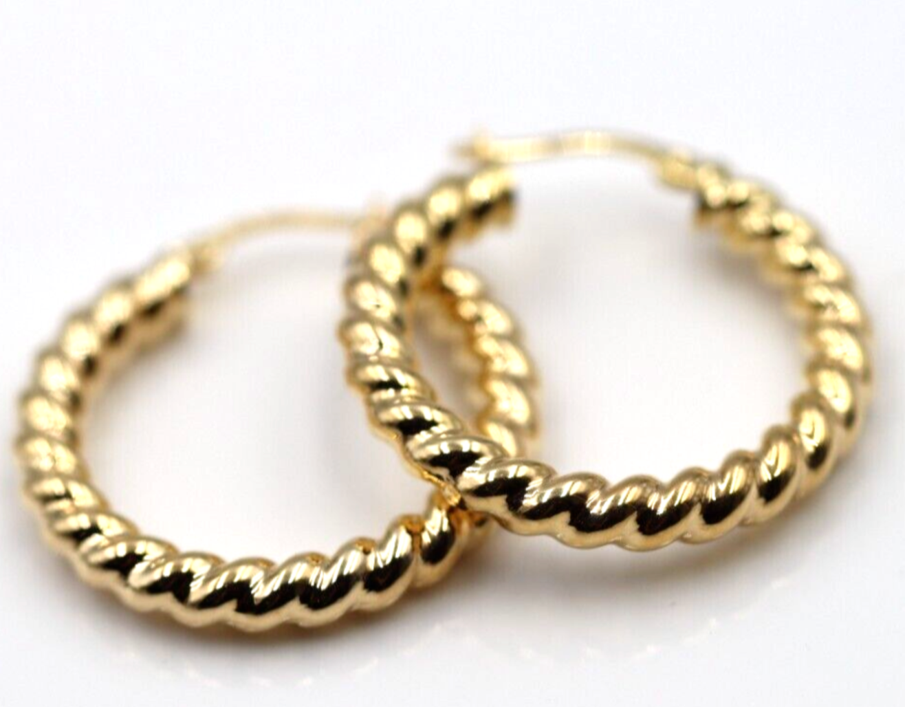 Genuine 9ct 375 Yellow Gold Large Ridged Twisted Hollow Hoop Earrings