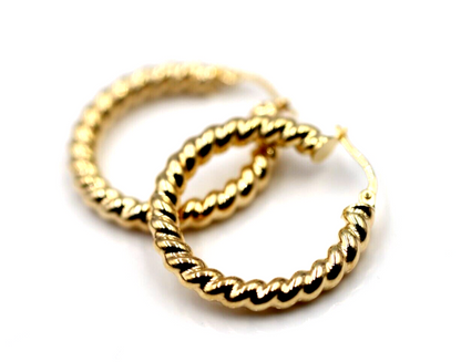 Genuine 9ct 375 Yellow Gold Large Ridged Twisted Hollow Hoop Earrings