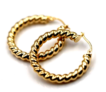 Genuine 9ct 375 Yellow Gold Large Ridged Twisted Hollow Hoop Earrings
