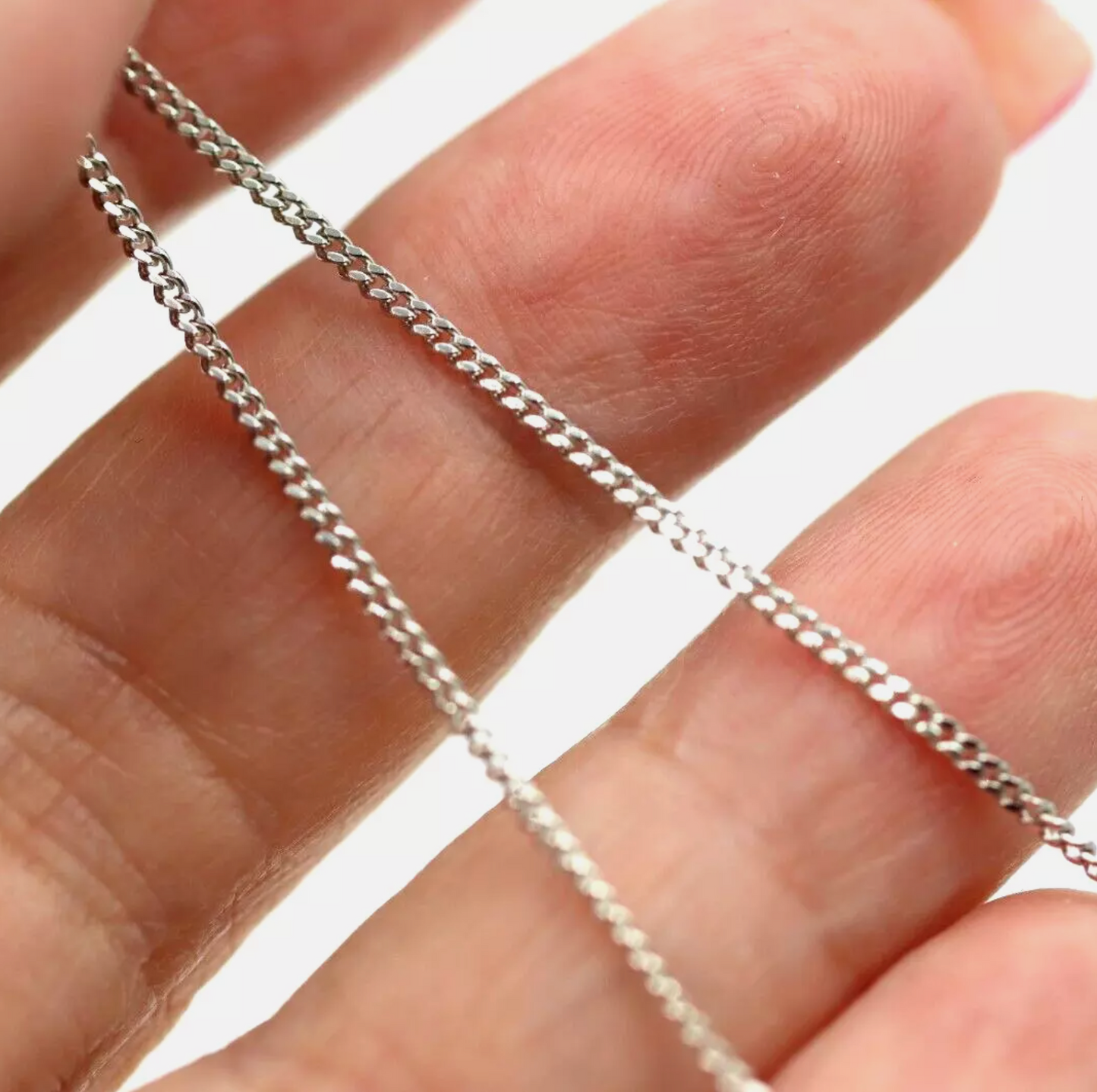 Genuine 9ct 9k 375 White Gold Kerb Curb Chain 65cm 1.3mm 4.1g