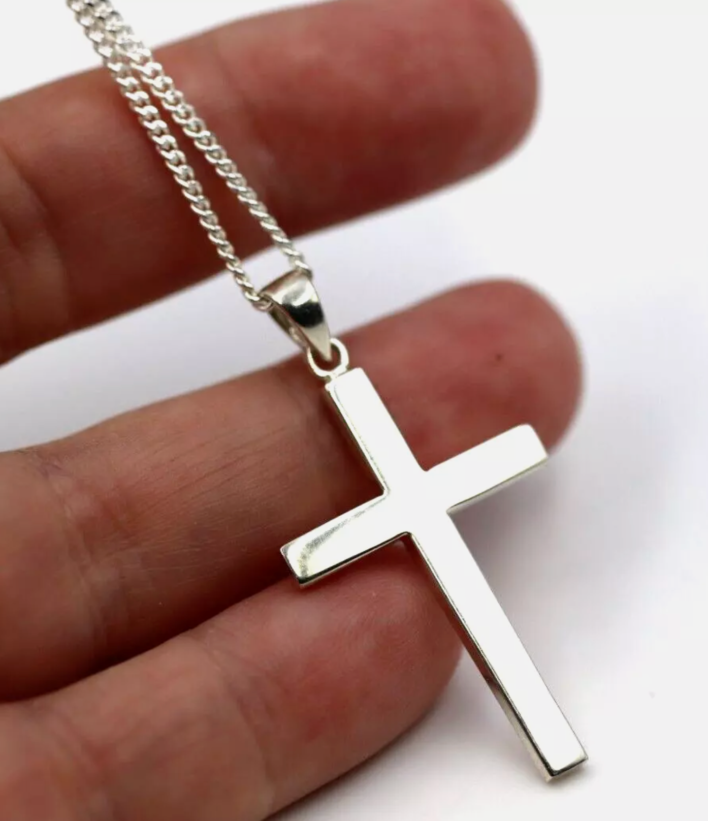 Sterling Silver 925 Plain Cross Pendant & 50cm Kerb Chain Necklace L50