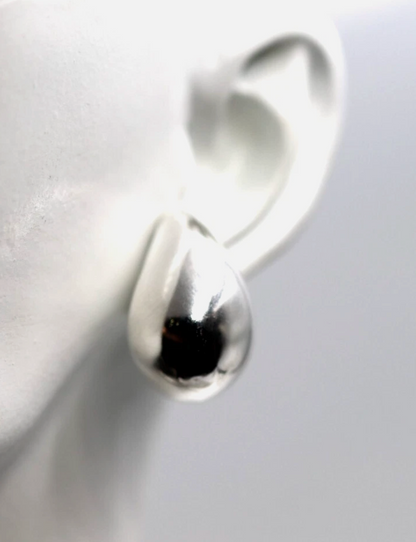 Genuine Large Sterling Silver 925 Bubble Teardrop Tear Drop Droplet Stud Earrings