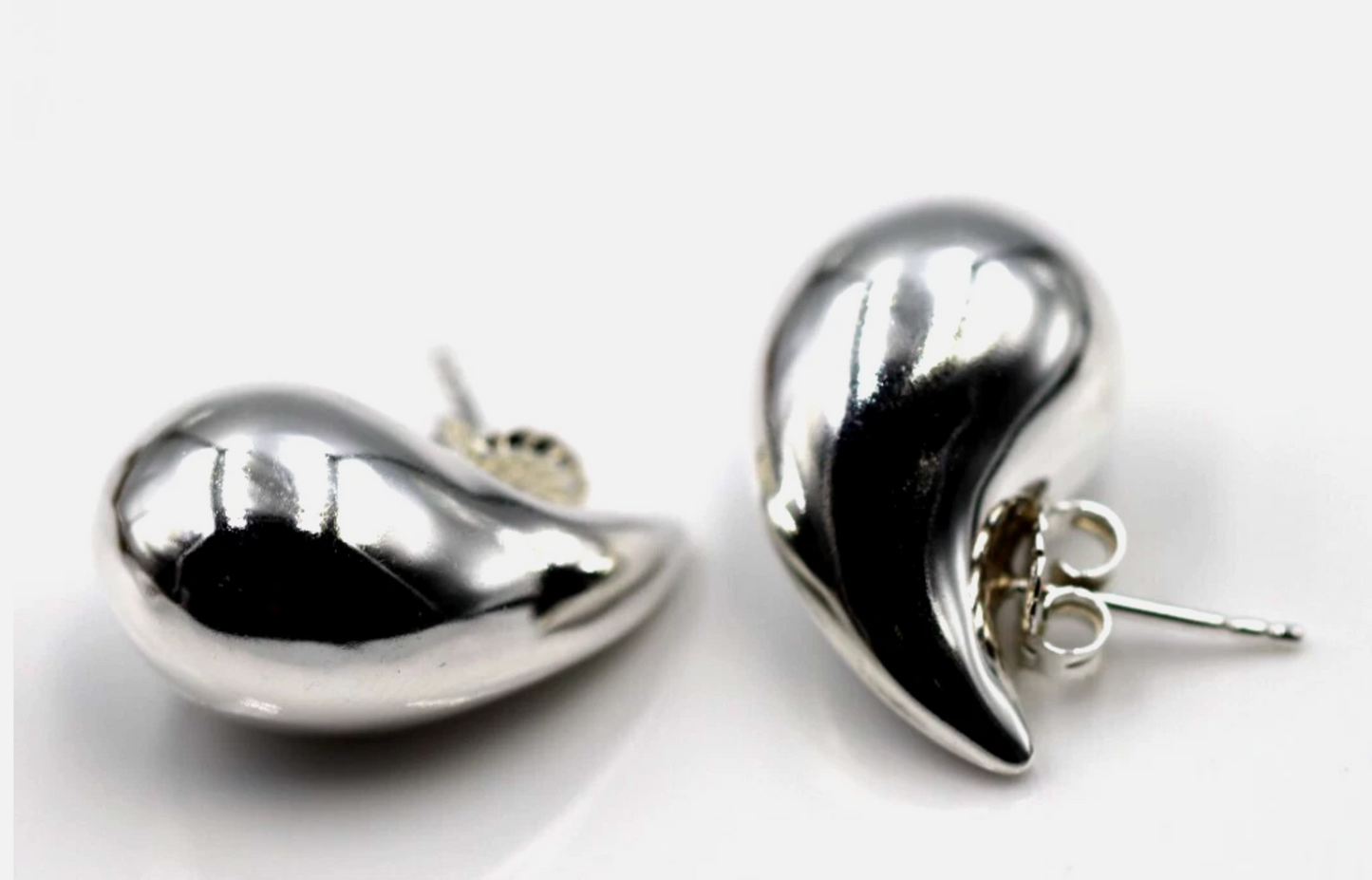 Genuine Large Sterling Silver 925 Bubble Teardrop Tear Drop Droplet Stud Earrings