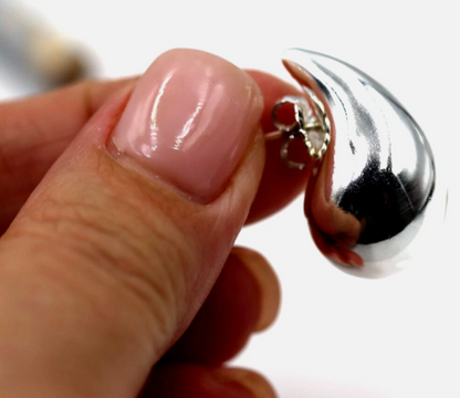 Genuine Large Sterling Silver 925 Bubble Teardrop Tear Drop Droplet Stud Earrings