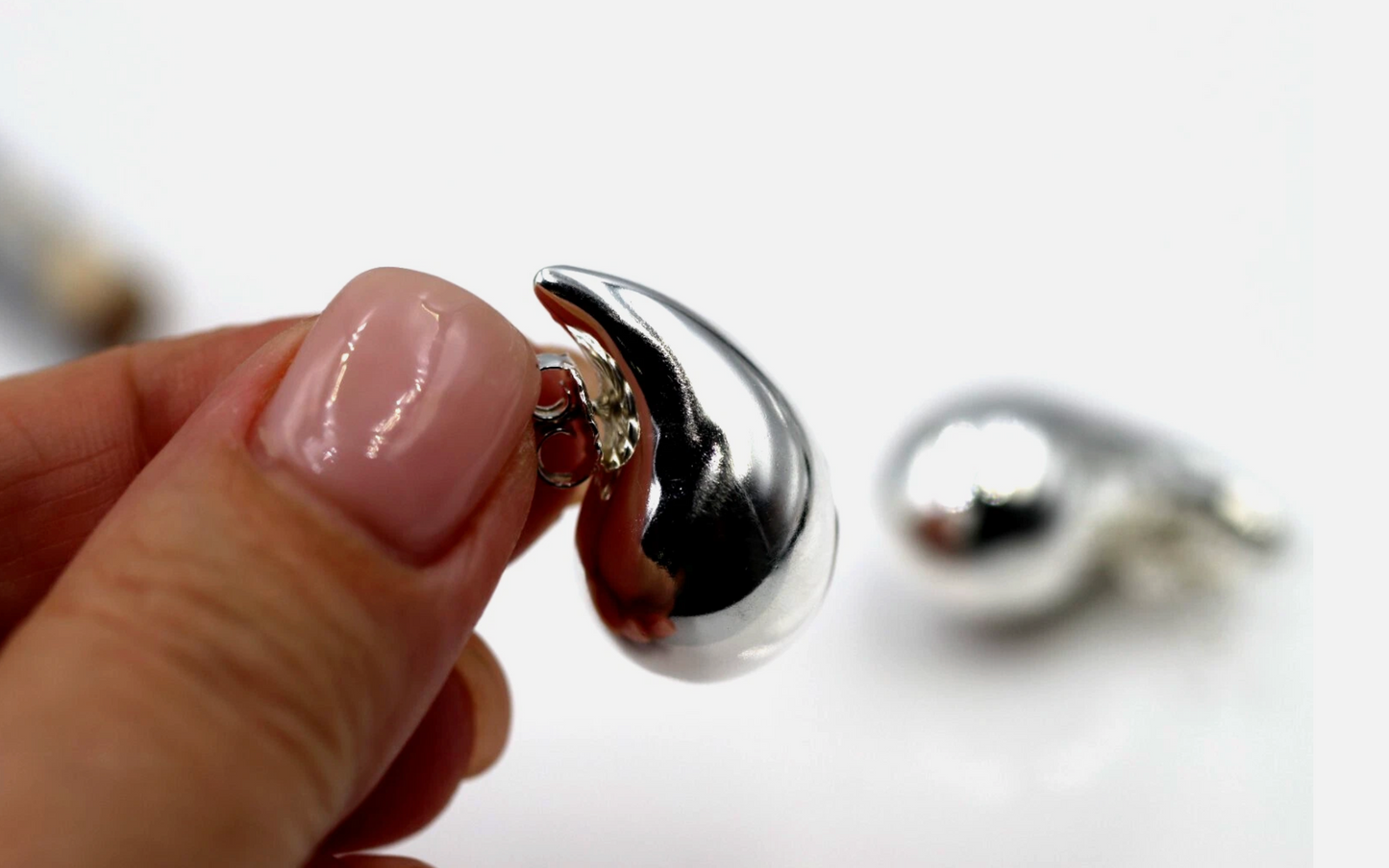 Genuine Large Sterling Silver 925 Bubble Teardrop Tear Drop Droplet Stud Earrings