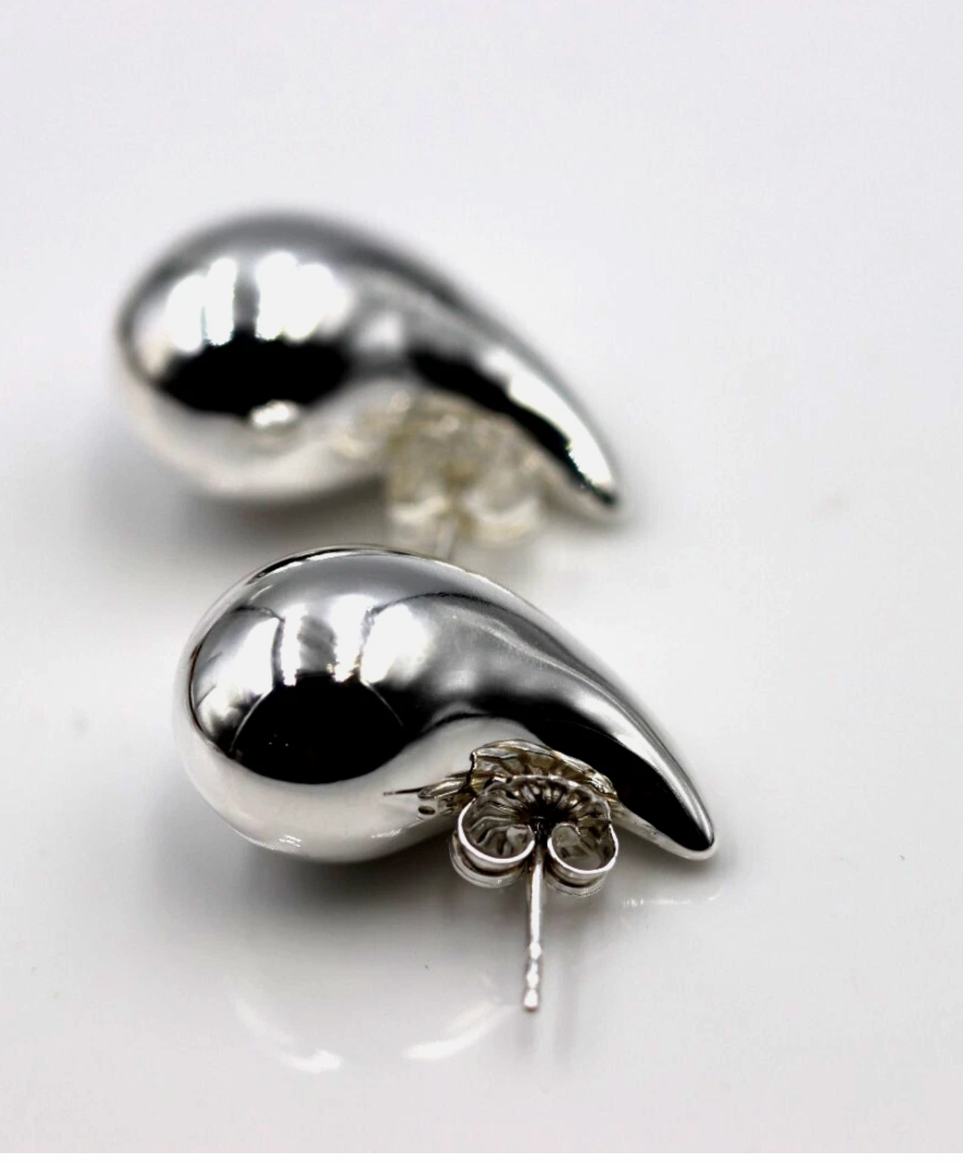 Genuine Large Sterling Silver 925 Bubble Teardrop Tear Drop Droplet Stud Earrings