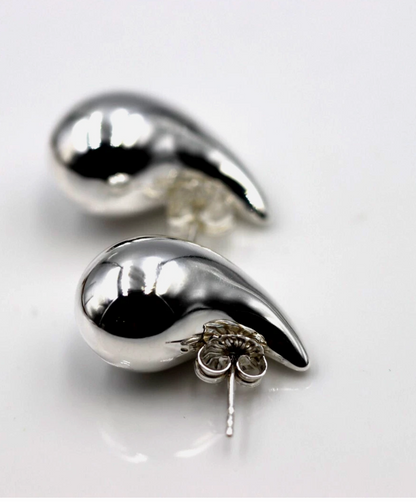 Genuine Large Sterling Silver 925 Bubble Teardrop Tear Drop Droplet Stud Earrings
