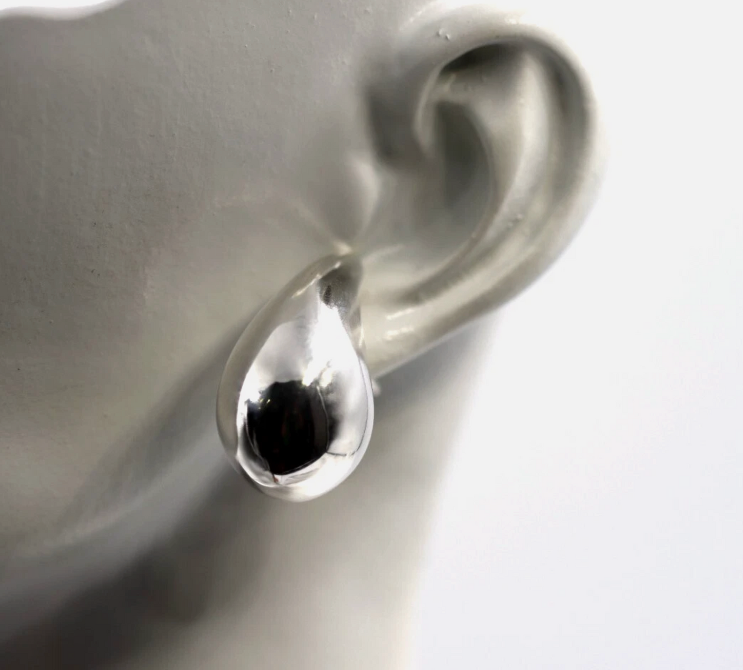 Genuine Large Sterling Silver 925 Bubble Teardrop Tear Drop Droplet Stud Earrings