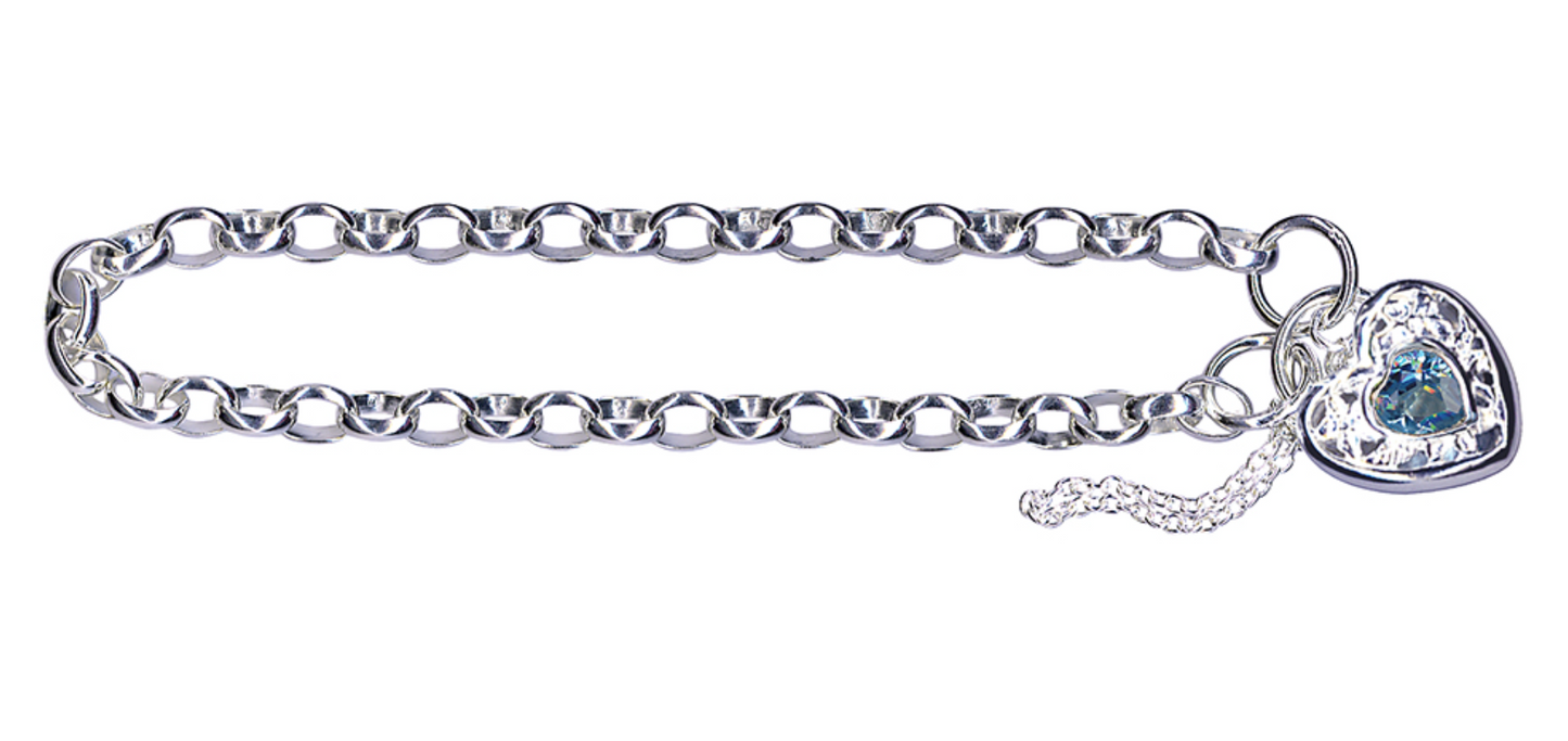 Sterling Silver 925 Oval Belcher Stone Set Filigree Padlock Bracelet