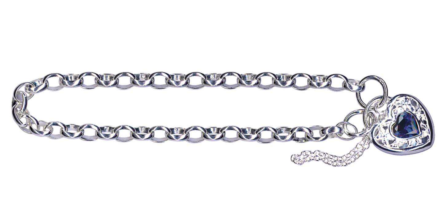 Sterling Silver 925 Oval Belcher Stone Set Filigree Padlock Bracelet