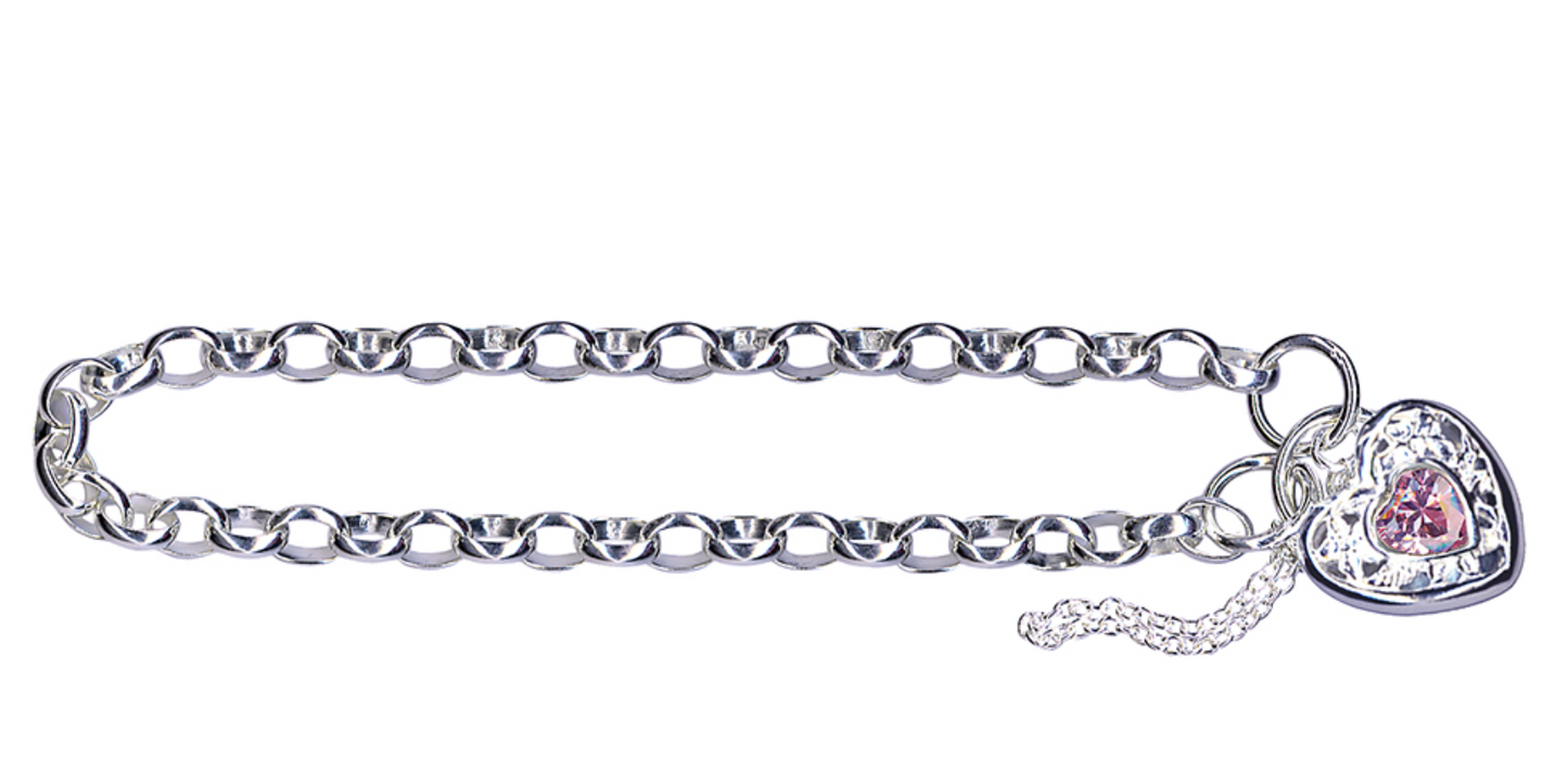 Sterling Silver 925 Oval Belcher Stone Set Filigree Padlock Bracelet
