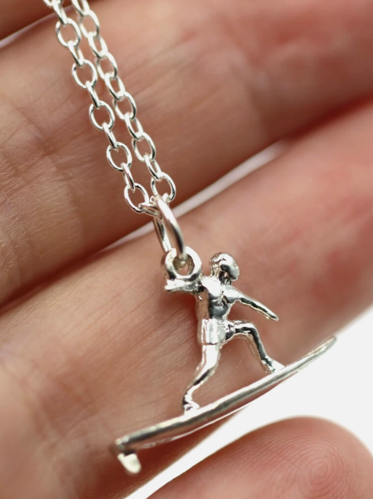 Surf Chain Sterling Silver 925 Surfer Surf Pendant Charm + 45cm Necklace Chain ...